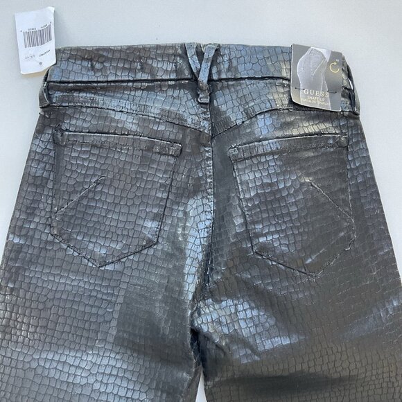 Guess Women’s Shape Up Seamless Skinny Jeans Reptile Black Waxed Finish Size 25 - Picture 13 of 14